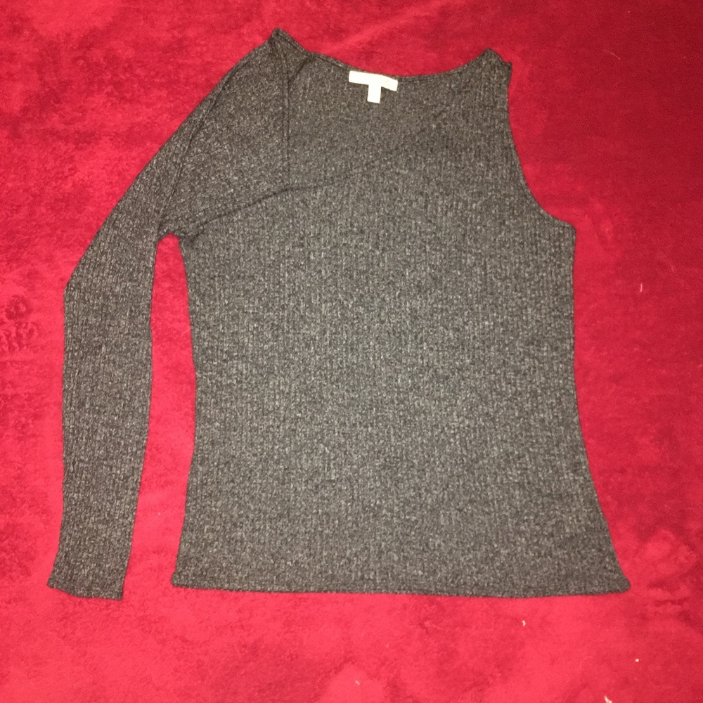 Gray Ribbed One-Shoulder Sweater